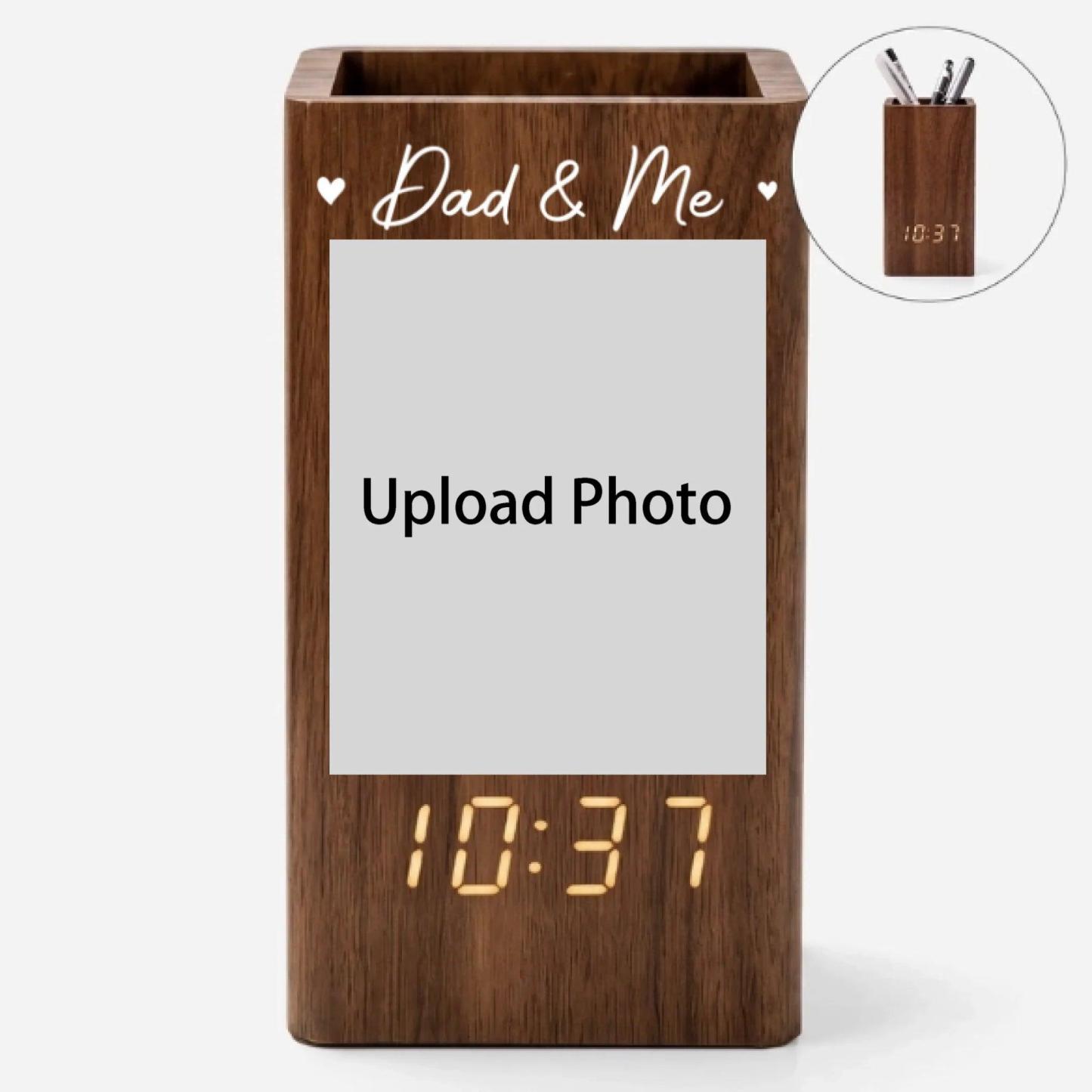 Personalised I Love You Photo Pen Holder With Clock for Mum/Dad