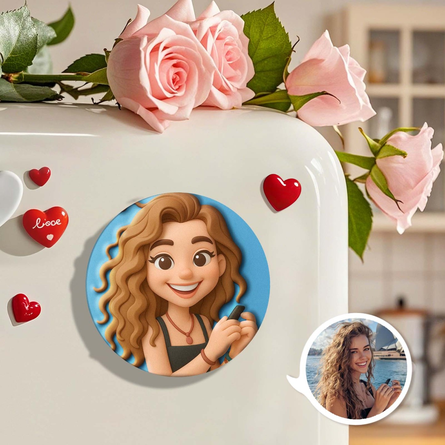 Custom 3D Cartoon Personalized Photo Fridge Magnet Badge -