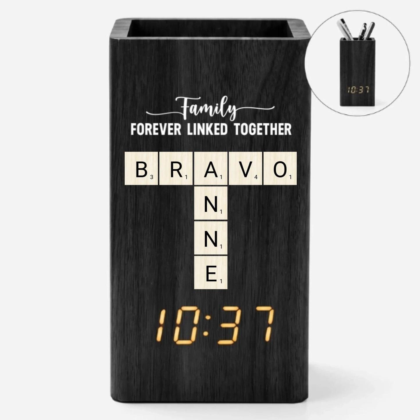 Personalised Together We Make A Family Crossword Pen Holder With Clock