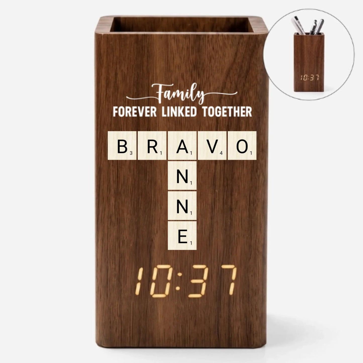 Personalised Together We Make A Family Crossword Pen Holder With Clock