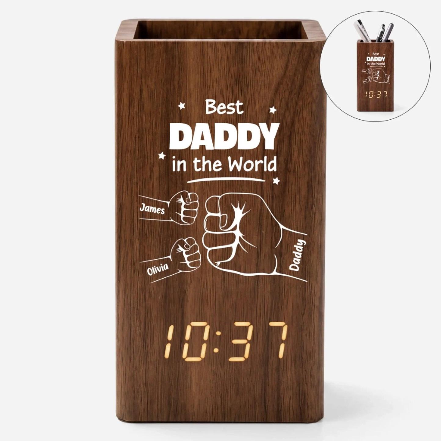 Personalised Best Daddy In The World Pen Holder With Clock for Dad