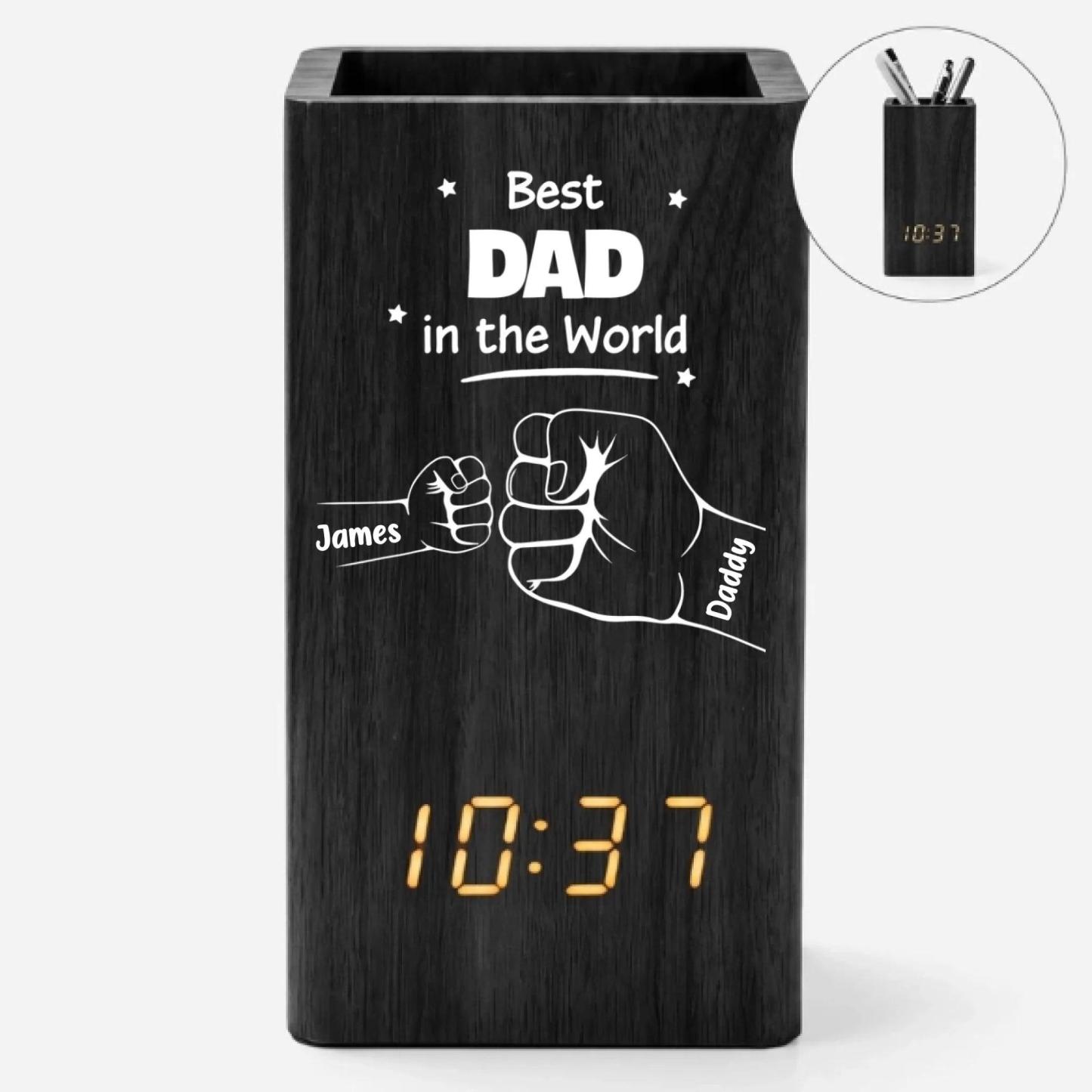 Personalised Best Daddy In The World Pen Holder With Clock for Dad