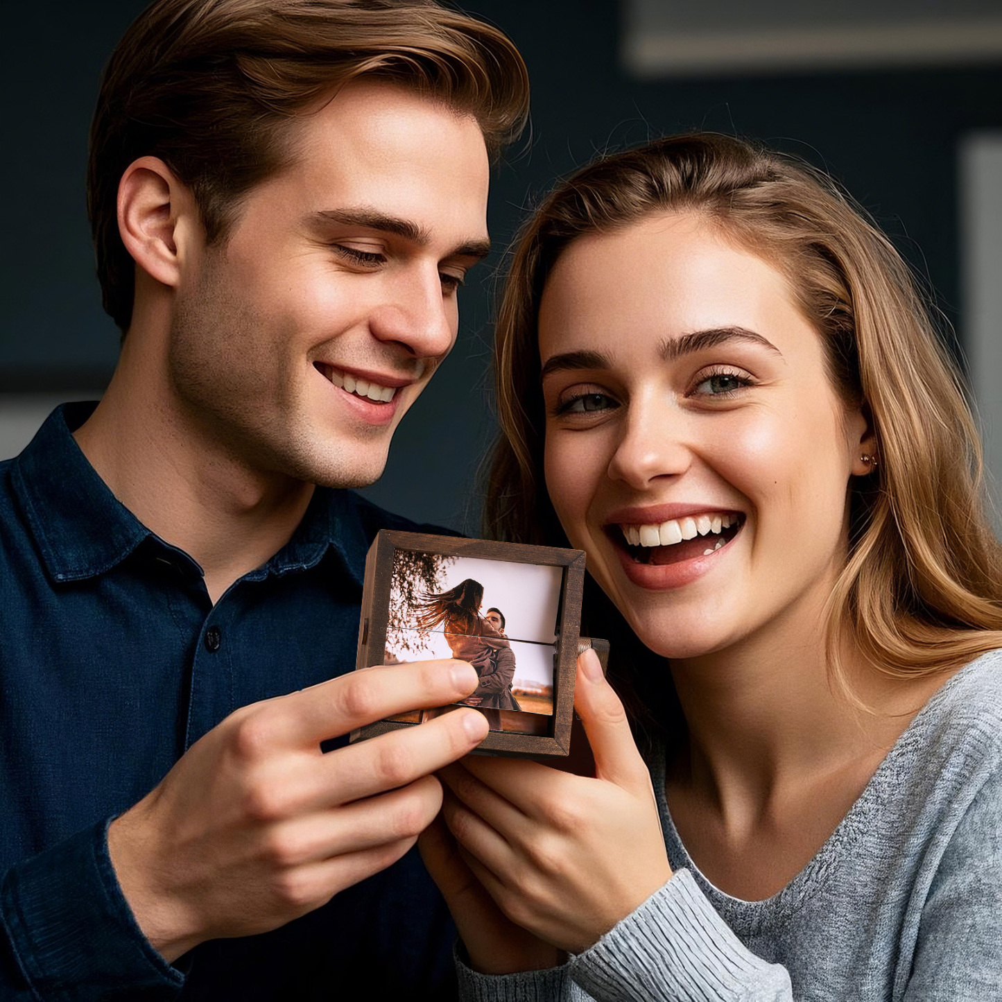 Custom Creative Baby Memory Cube Personalize Hand-Turned Flipbook Frame in Walnut with LED Lighting Gift For Mother - 