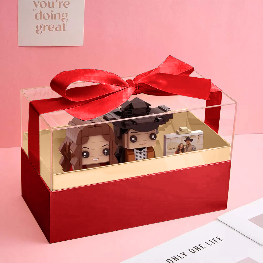 Custom Fully Body 2 People Custom Brick Figures with Gift Box Valentine's Day Gift