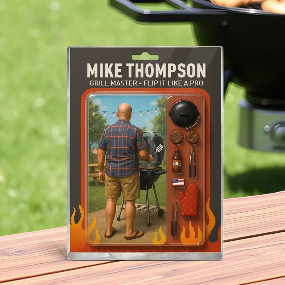 Grilling Master – Dad or Grandpa Realistic Figure Style Personalized Acrylic Block Plaque