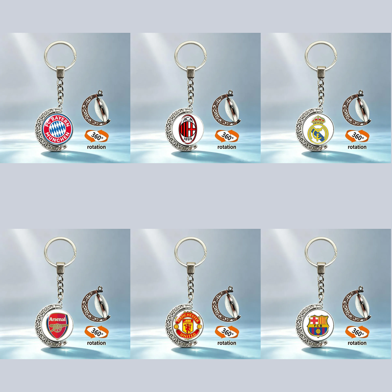 360° Rotating Football Club Keychain Gift for Fans – Premium Metal Key Ring with Engraved Crest Design - 