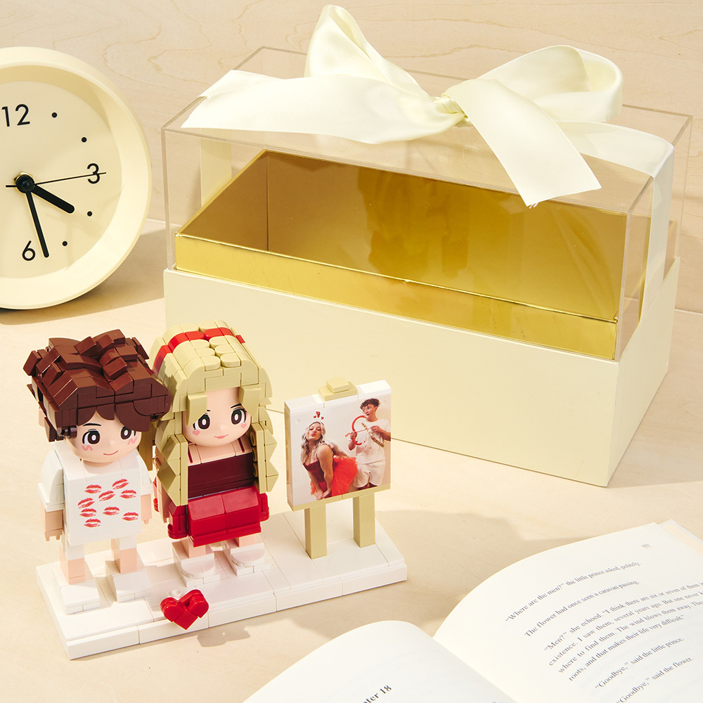 Customizable Fully Body 2 People Custom Brick Figures with Gift Box