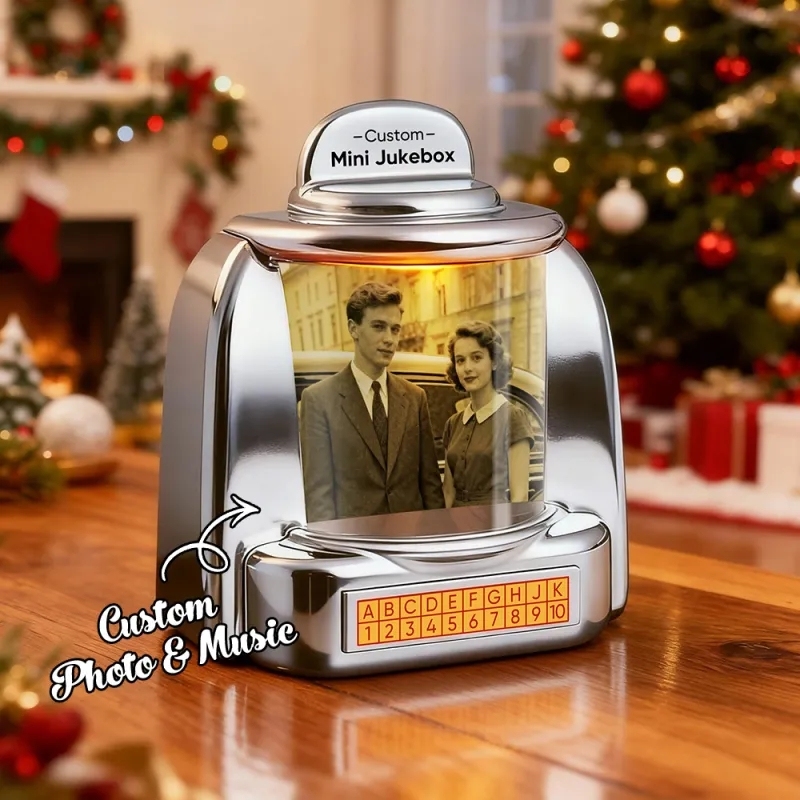 Custom Jukebox Retro Speaker – Personalized Photo Music Mini Player with Radio | Vintage Tabletop Home Decor Nostalgic Gift - 