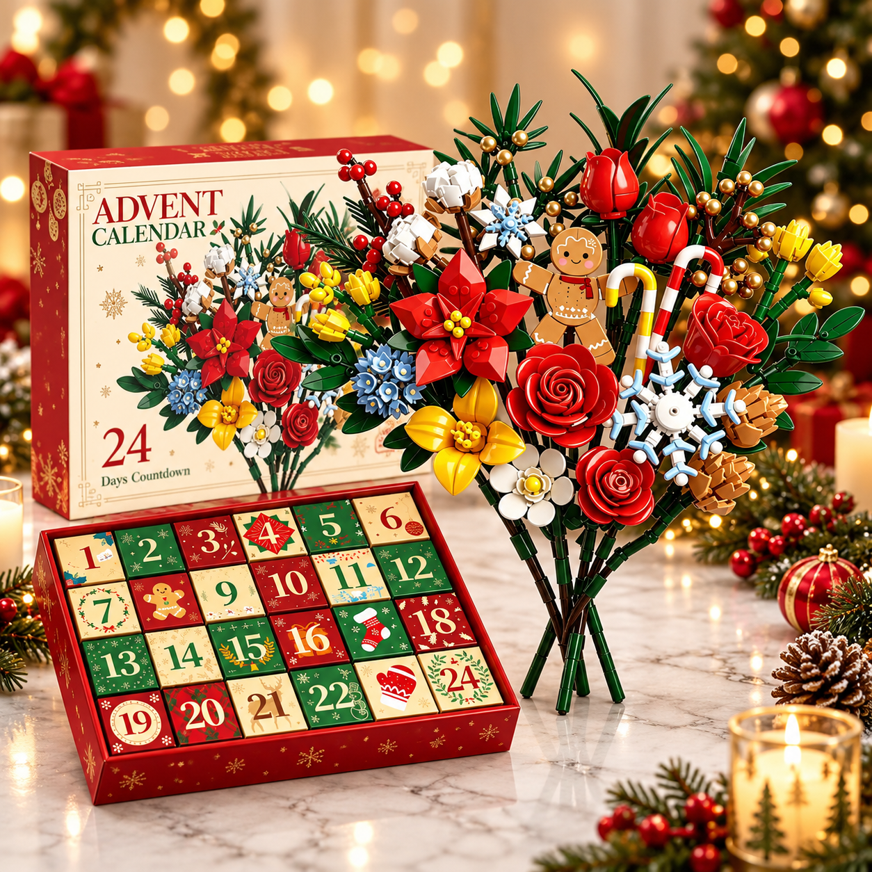 Christmas Countdown Building Block Blind Box Flower Bouquet