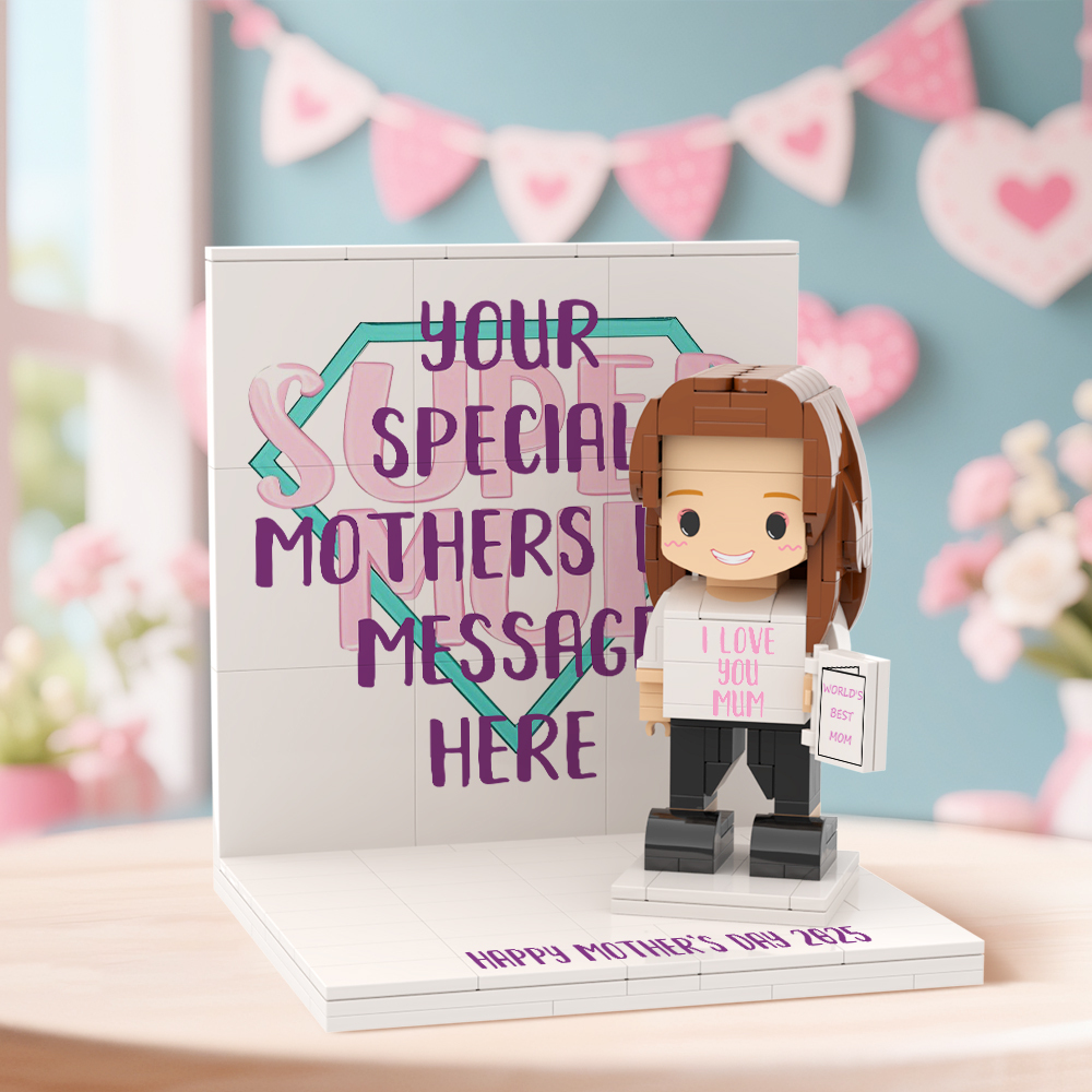 Mothers Day Photo Display with Personalised Brick Figure