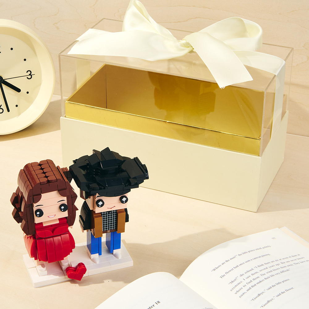 Customizable Fully Body 2 People Custom Brick Figures with Gift Box