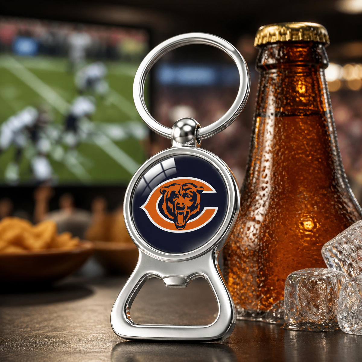 Metal Bottle Opener Keychain with Team Logo Design – Perfect Gift for NFL Fans on Super Bowl Sunday or Birthday - 