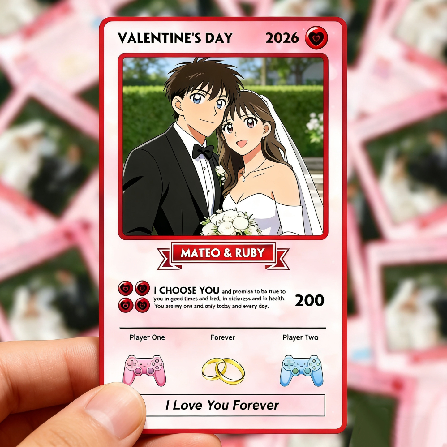 Personalized Valentine’s Day Power Couple Card, Custom Anniversary Card Couple Photo Anime Style, Best Valentine's Day Gift for Lover - MyFaceTshirt