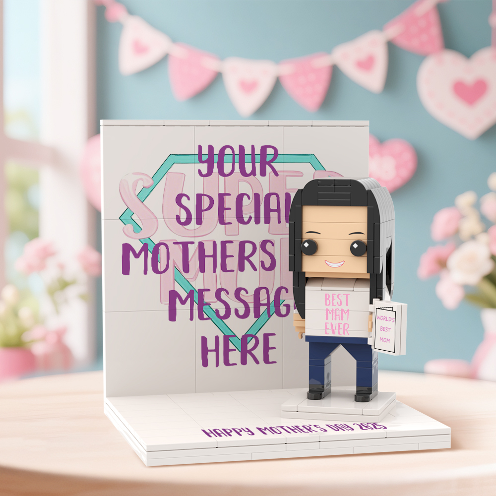 Mothers Day Photo Display with Personalised Brick Figure
