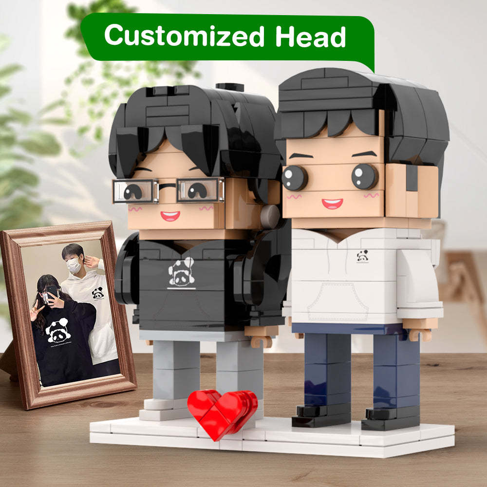 Cute Panda Valentine's Day Couple Matching Shirt Gift Brick Figures Personalized Couples Brick Figures Small Particle Block Gift For Lovers