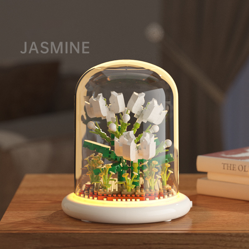 Flower Bouquets Building Sets,Mini Bricks Building Kit,DIY Building Blocks with Dust Cover Gift for Mum