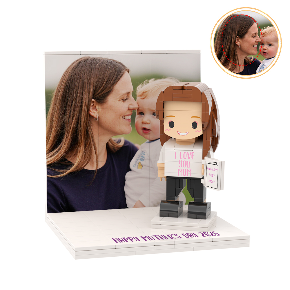 Mothers Day Photo Display with Personalised Brick Figure
