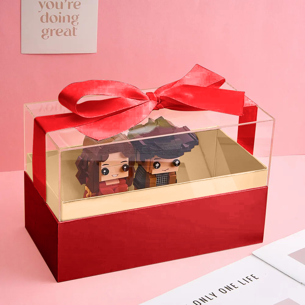 Custom Fully Body 2 People Custom Brick Figures with Gift Box Valentine's Day Gift