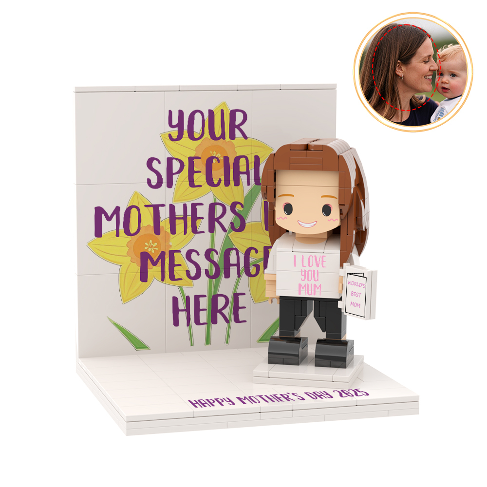 Mothers Day Photo Display with Personalised Brick Figure