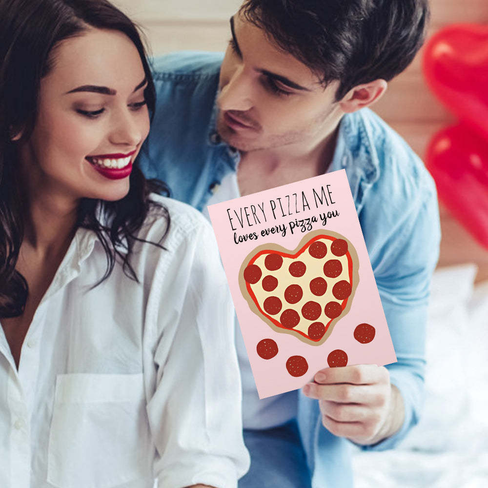 Funny Cute Pizza Heart Valentine's Day Card -
