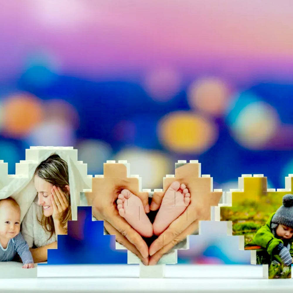 Personalized Building Brick Heart Custom Photo Block Toy Home Decor - 