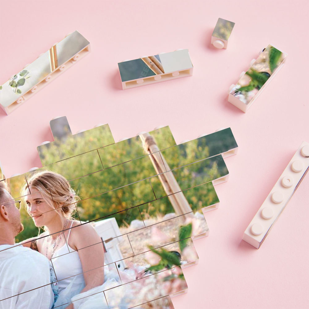Custom Photo Building Brick Personalised Block Heart Shaped Gifts for Wedding Anniversary - 