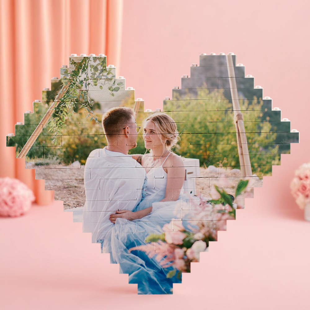 Custom Photo Building Brick Personalised Block Heart Shaped Gifts for Wedding Anniversary - 
