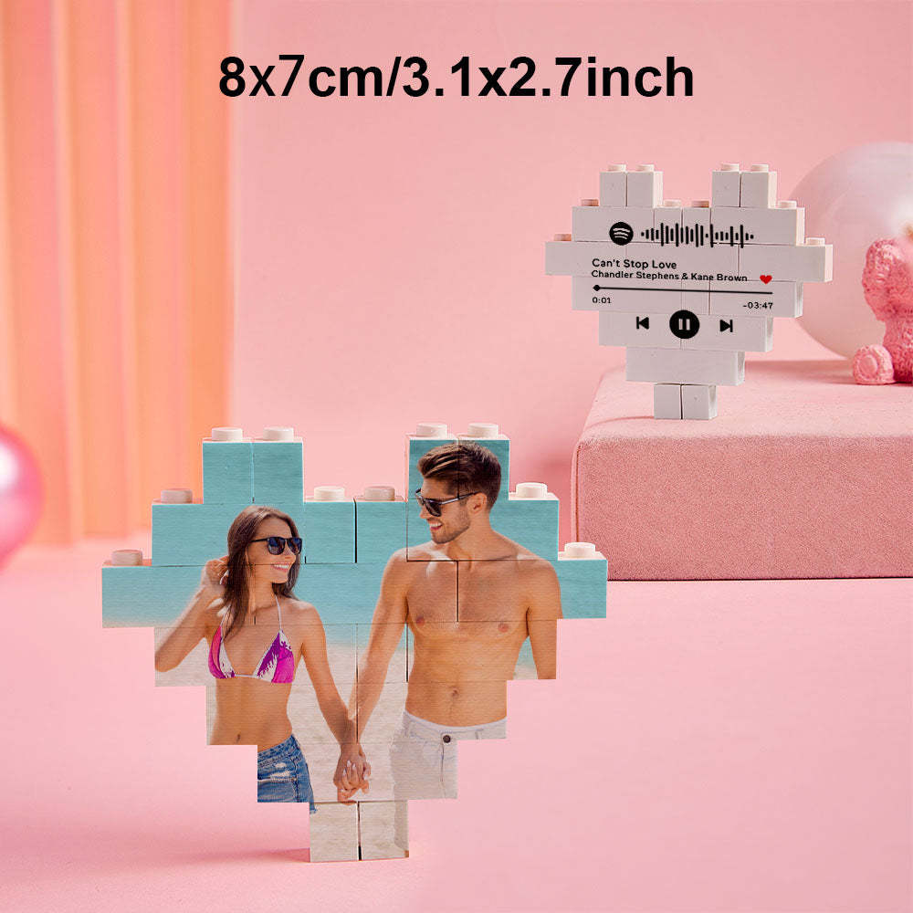 Custom Photo Building Brick Personalized Music Code Block Heart Shaped Photo Block Gifts for Her - 
