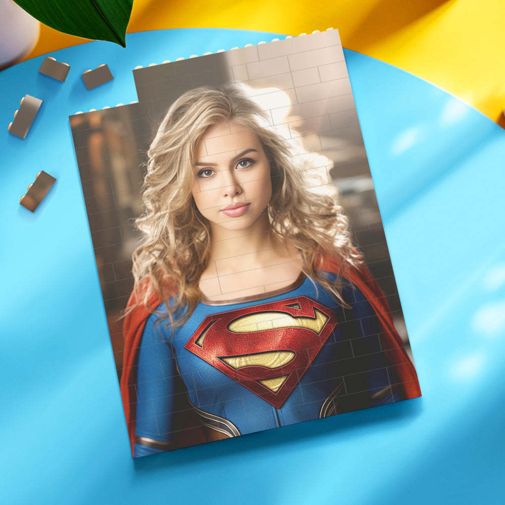 Personalized Brick Rectangle Building Photo Block Custom Face Superwoman Frame - 