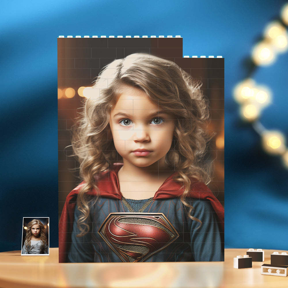 Personalized Brick Rectangle Building Photo Block Custom Face Superwoman Frame - 