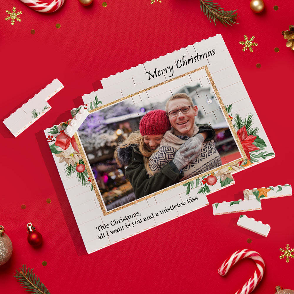 Custom Building Block Puzzle Horizontal Trio Photo Brick Merry Christmas - 