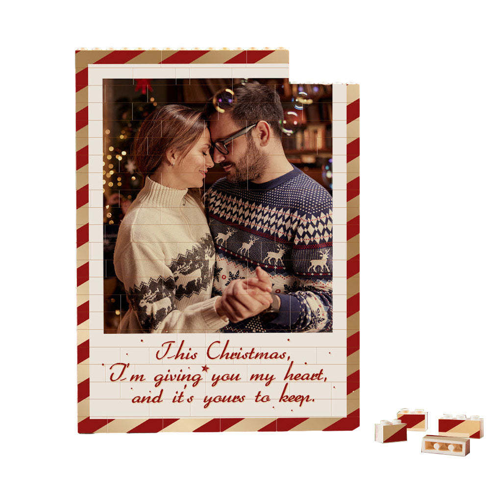 Custom Building Block Puzzle Personalized Vertical Building Photo Bricks Christmas Gift for Couple - 