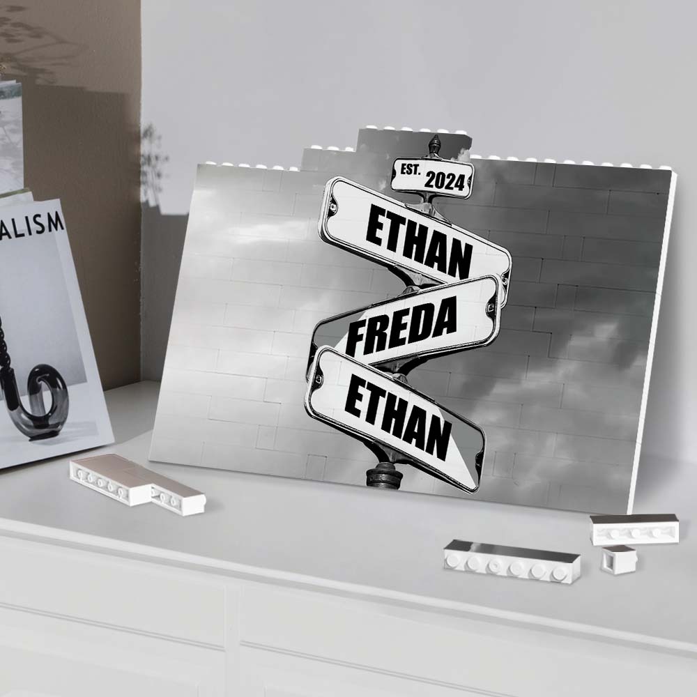 Personalised Road Sign Building Brick Custom Photo Block Square Shape With Your Date And Text - 