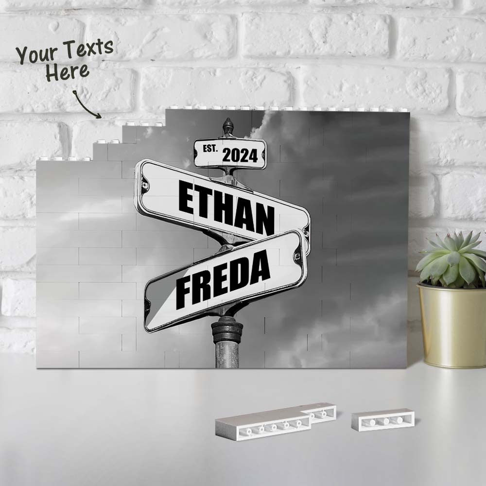 Personalised Road Sign Building Brick Custom Photo Block Square Shape With Your Date And Text - 