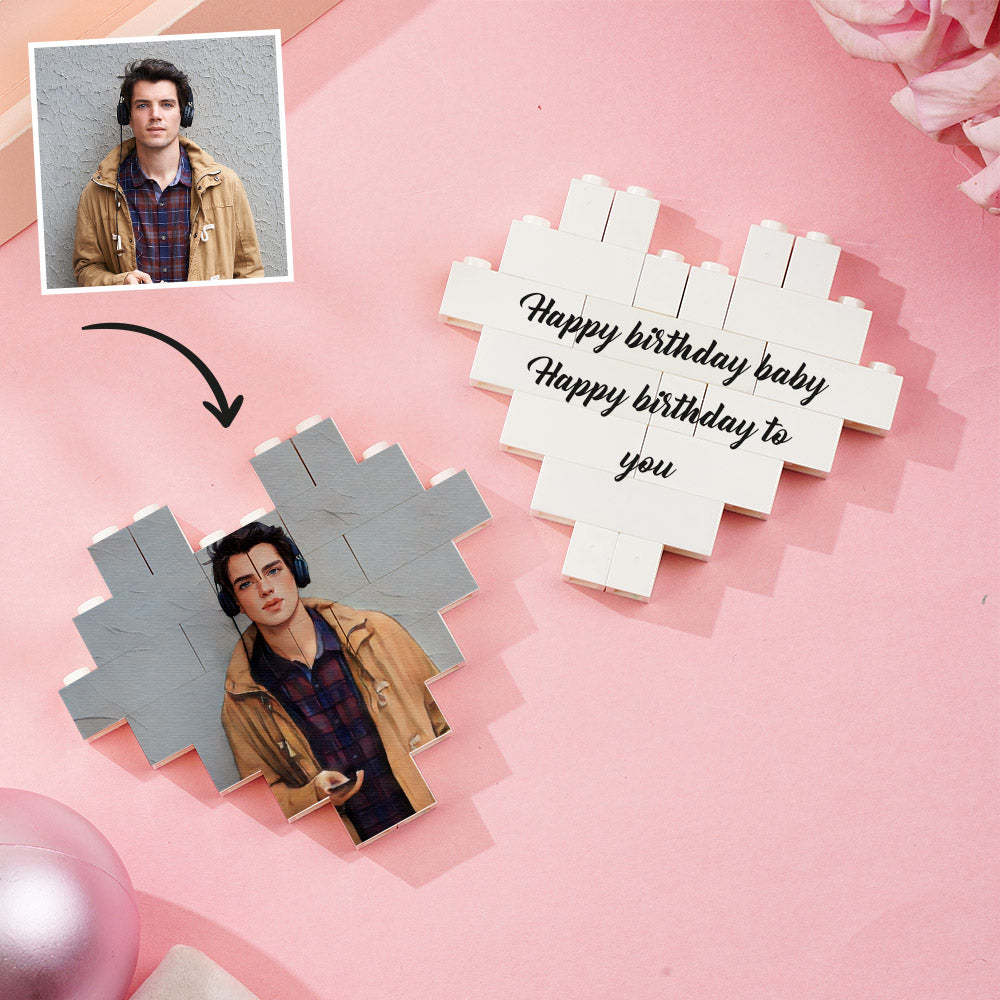 Personalised Building Brick Heart Custom Cartoon Photo Block Toy Christmas Gifts - 