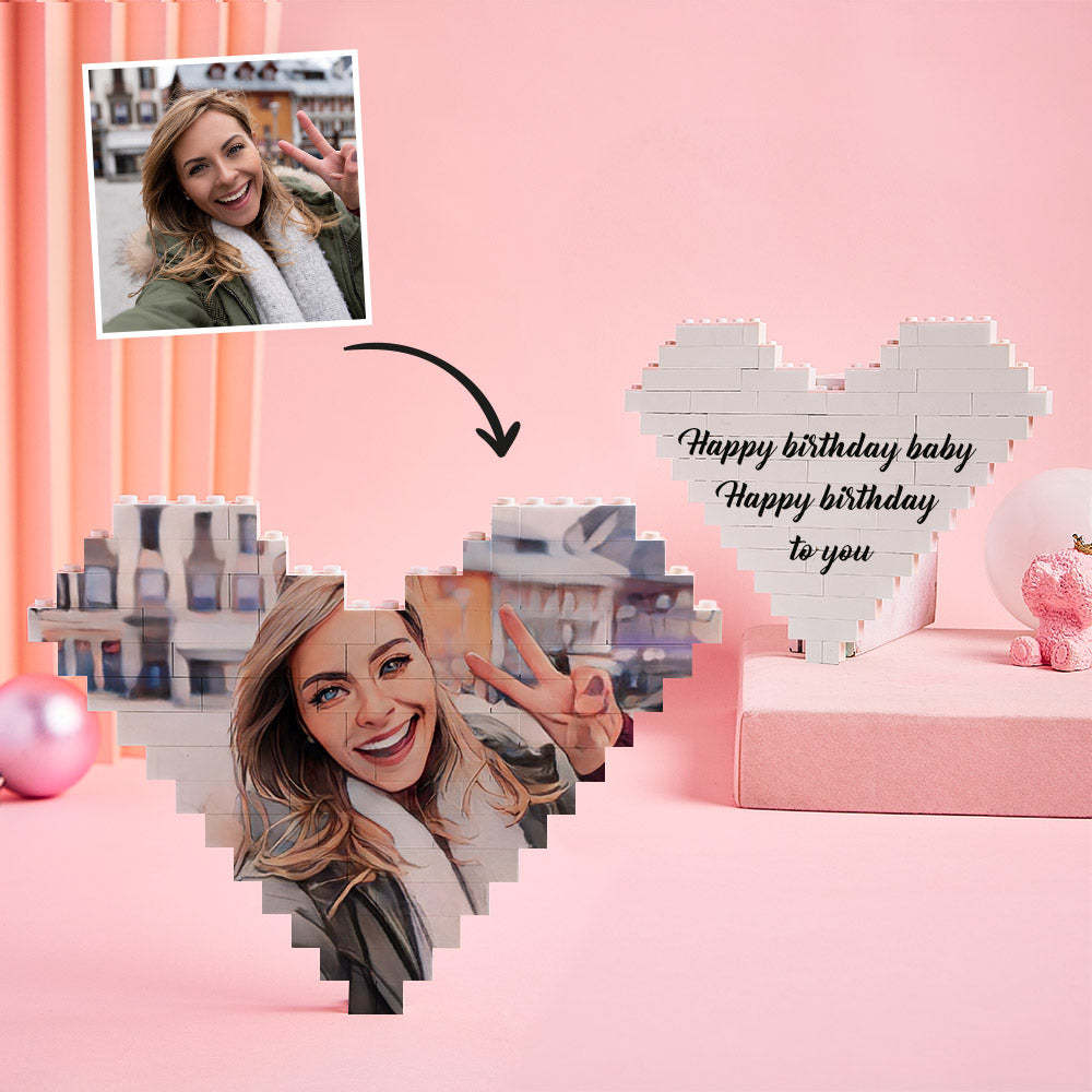 Personalised Building Brick Heart Custom Cartoon Photo Block Toy Christmas Gifts - 