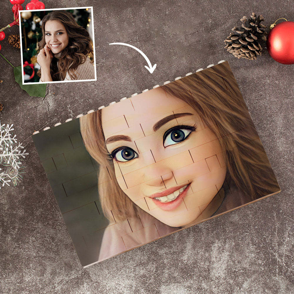 Personalised Building Bricks Custom Cartoon Avatar Horizontal Block Christmas Gifts - 