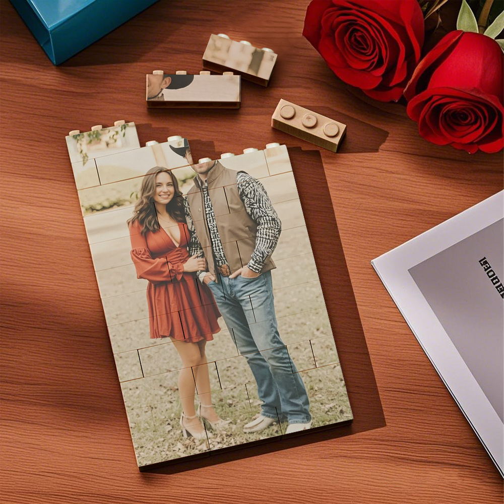Personalized Brick Rectangle Building Photo Block Music Code Custom Text Frame Valentine's Day Gifts - 