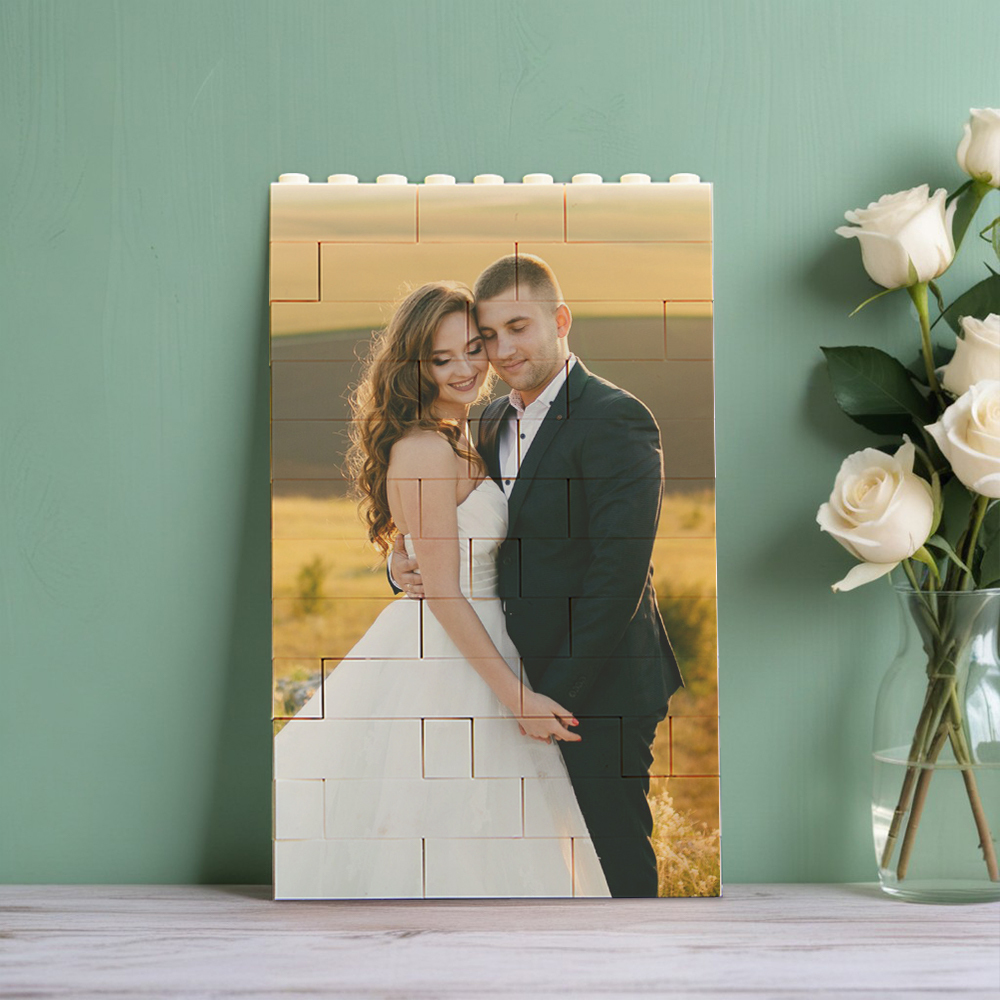 Wedding Anniversary Gift Personalized Brick Rectangle Building Photo Block Music Code Custom Text Frame - 