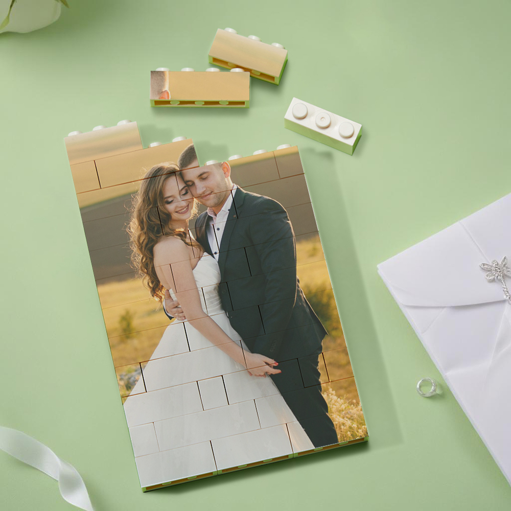 Wedding Anniversary Gift Personalized Brick Rectangle Building Photo Block Music Code Custom Text Frame - 