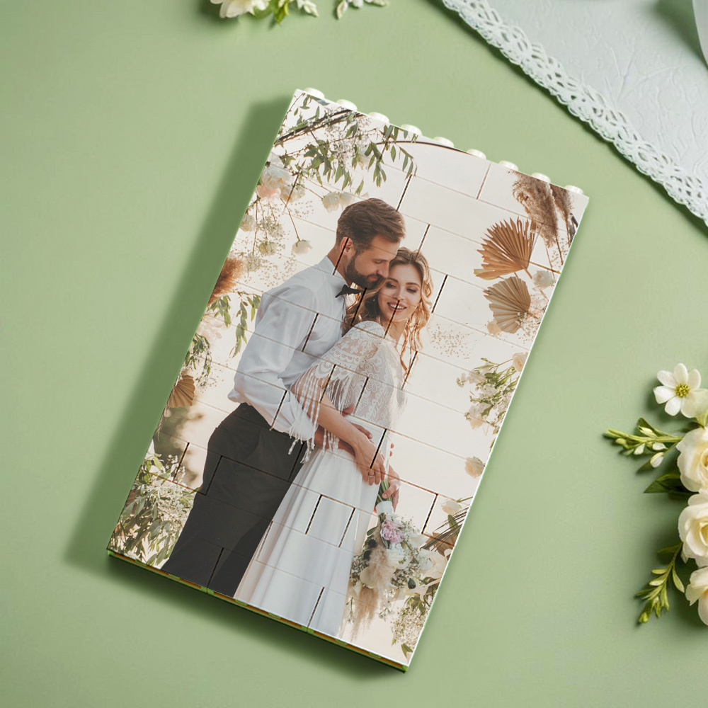 Wedding Anniversary Gift Custom Text Frame Personalized Music Vertical Photo Brick Block  Brick Rectangle Building Photo Block Music Code - 