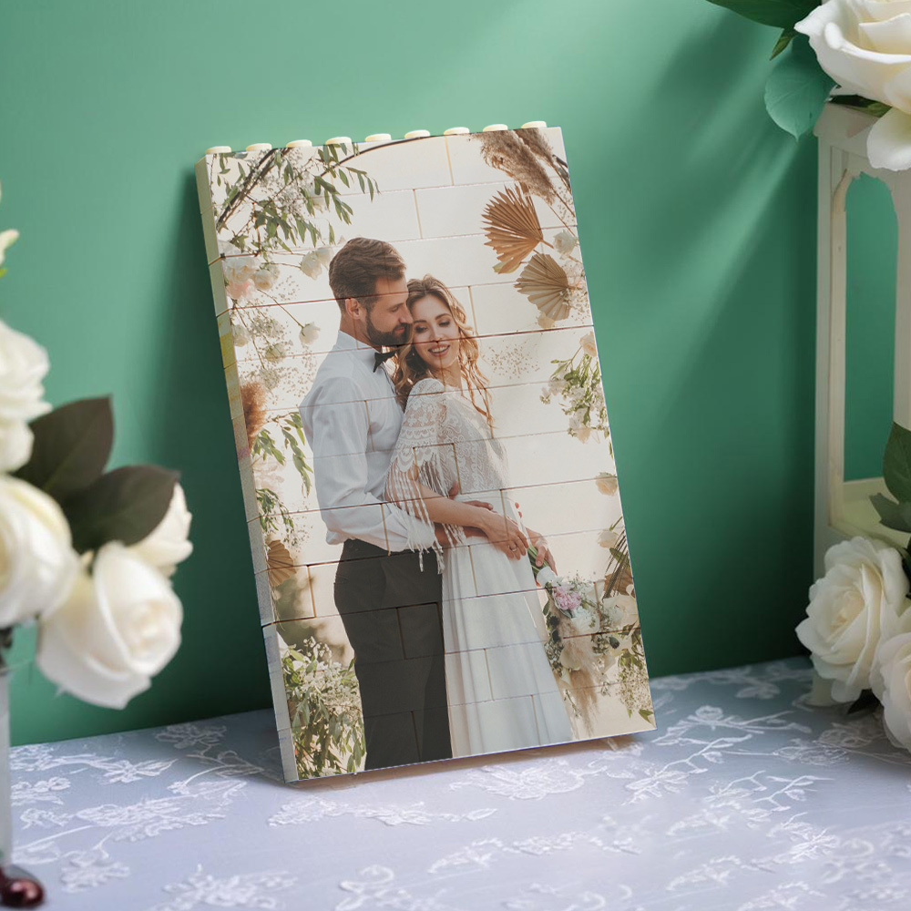 Wedding Anniversary Gift Custom Text Frame Personalized Music Vertical Photo Brick Block  Brick Rectangle Building Photo Block Music Code - 