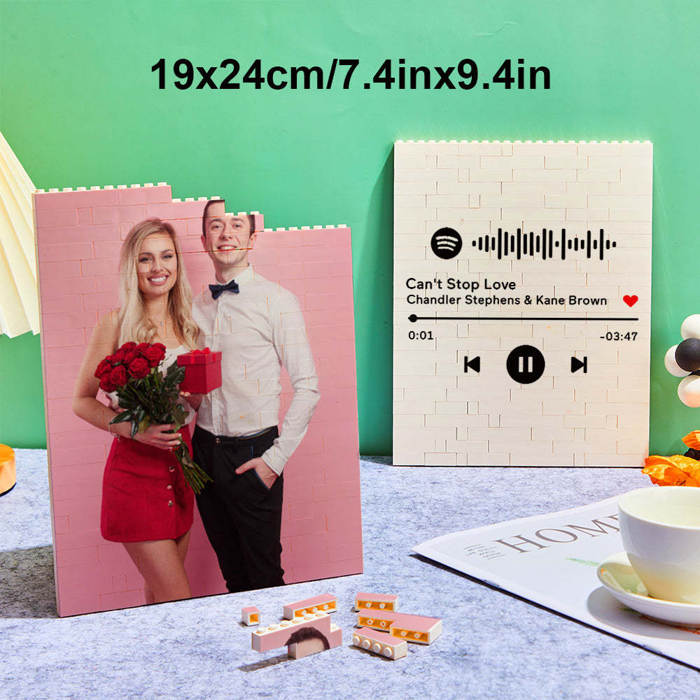 Custom Photo Building Brick Personalized Music Code Block Heart Shaped Photo Block Gifts for Her - 