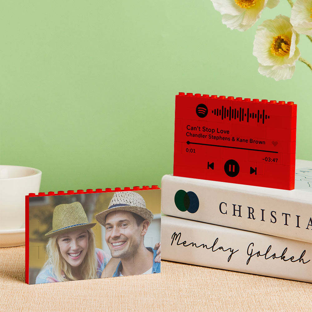 Personalised Photo Block Horizontal Red Building Bricks Christmas Gifts - 