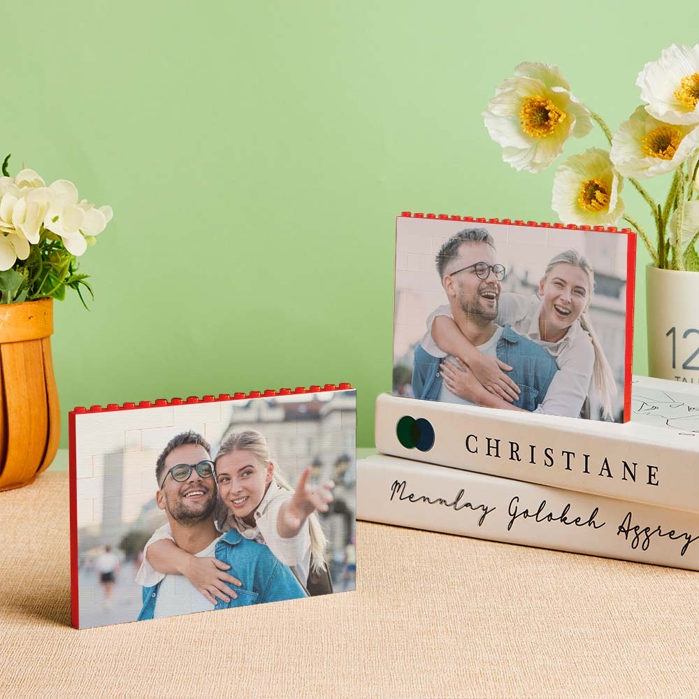 Personalised Photo Block Horizontal Red Building Bricks Christmas Gifts - 