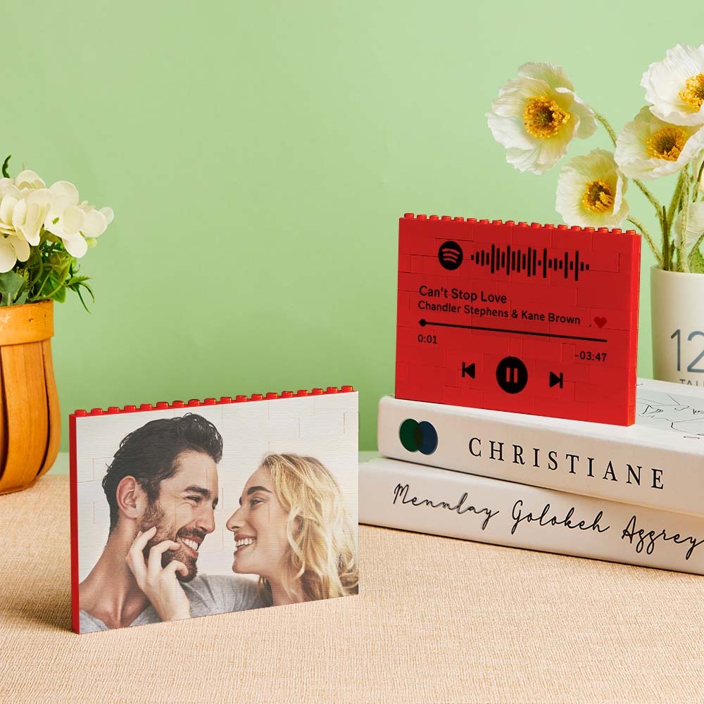 Personalised Photo Block Horizontal Red Building Bricks Christmas Gifts - 