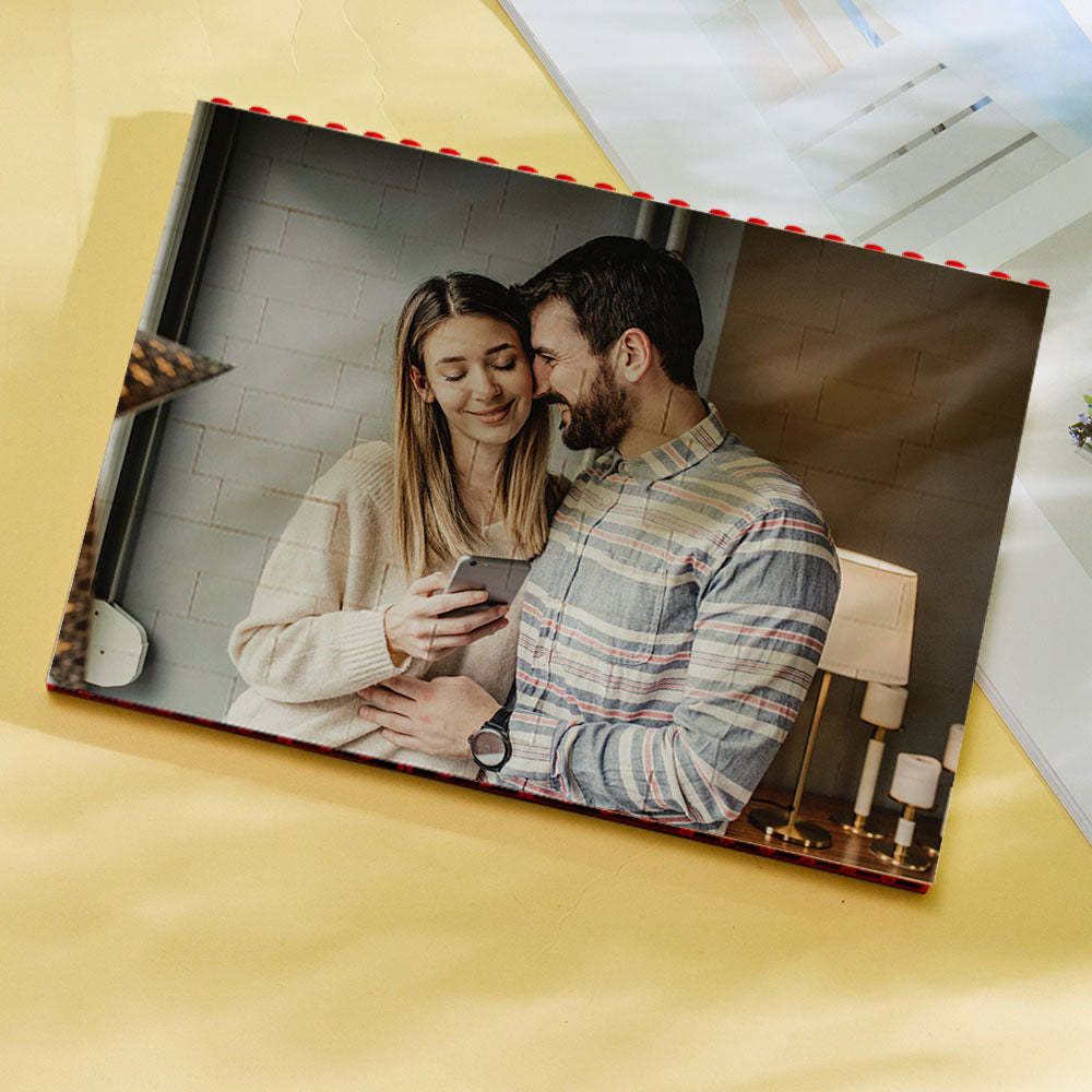 Personalised Photo Block Horizontal Red Building Bricks Christmas Gifts - 