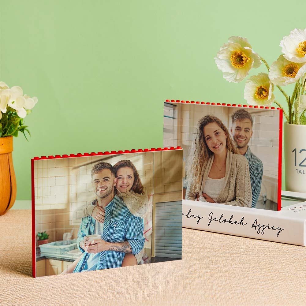 Personalised Photo Block Horizontal Red Building Bricks Christmas Gifts - 