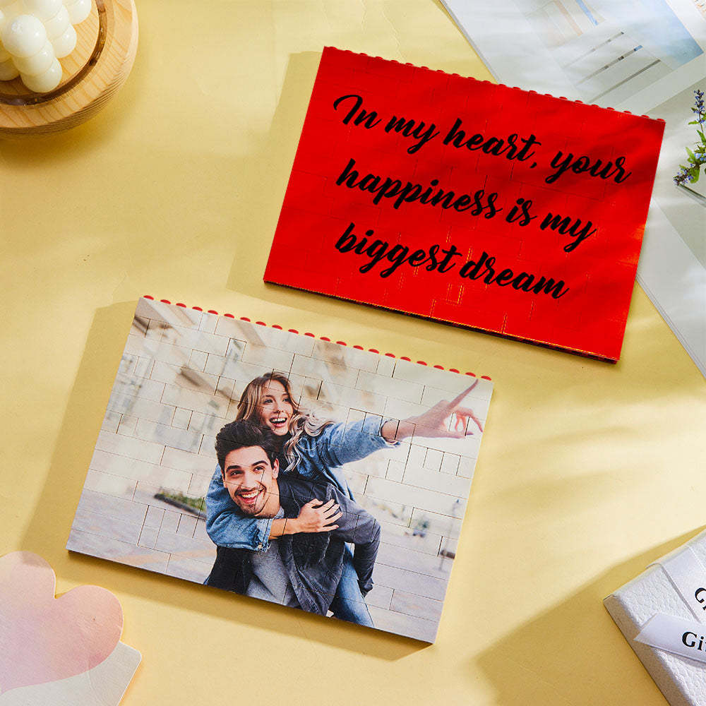 Personalised Photo Block Horizontal Red Building Bricks Christmas Gifts - 
