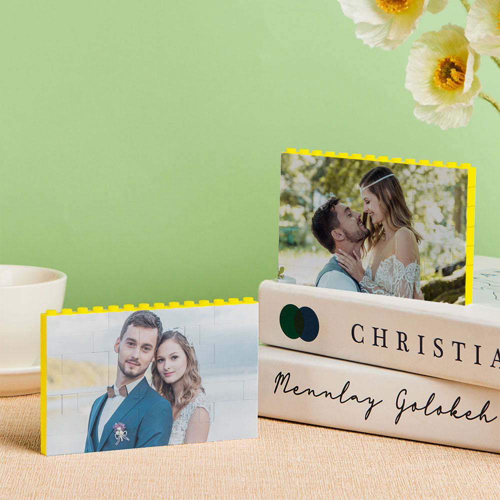 Personalised Yellow Building Bricks Horizontal Photo Block Christmas Gifts - 